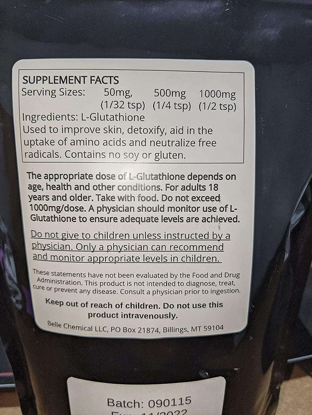 Pure L-Glutathione Reduced Pharmaceutical Grade (1 Pound)