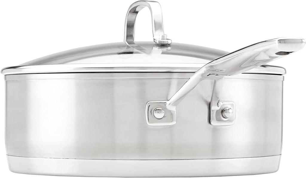 KitchenAid 3-Ply Base Brushed Stainless Steel Deep Saute Pan with Helper Handle and Lid, 4.5 Quart