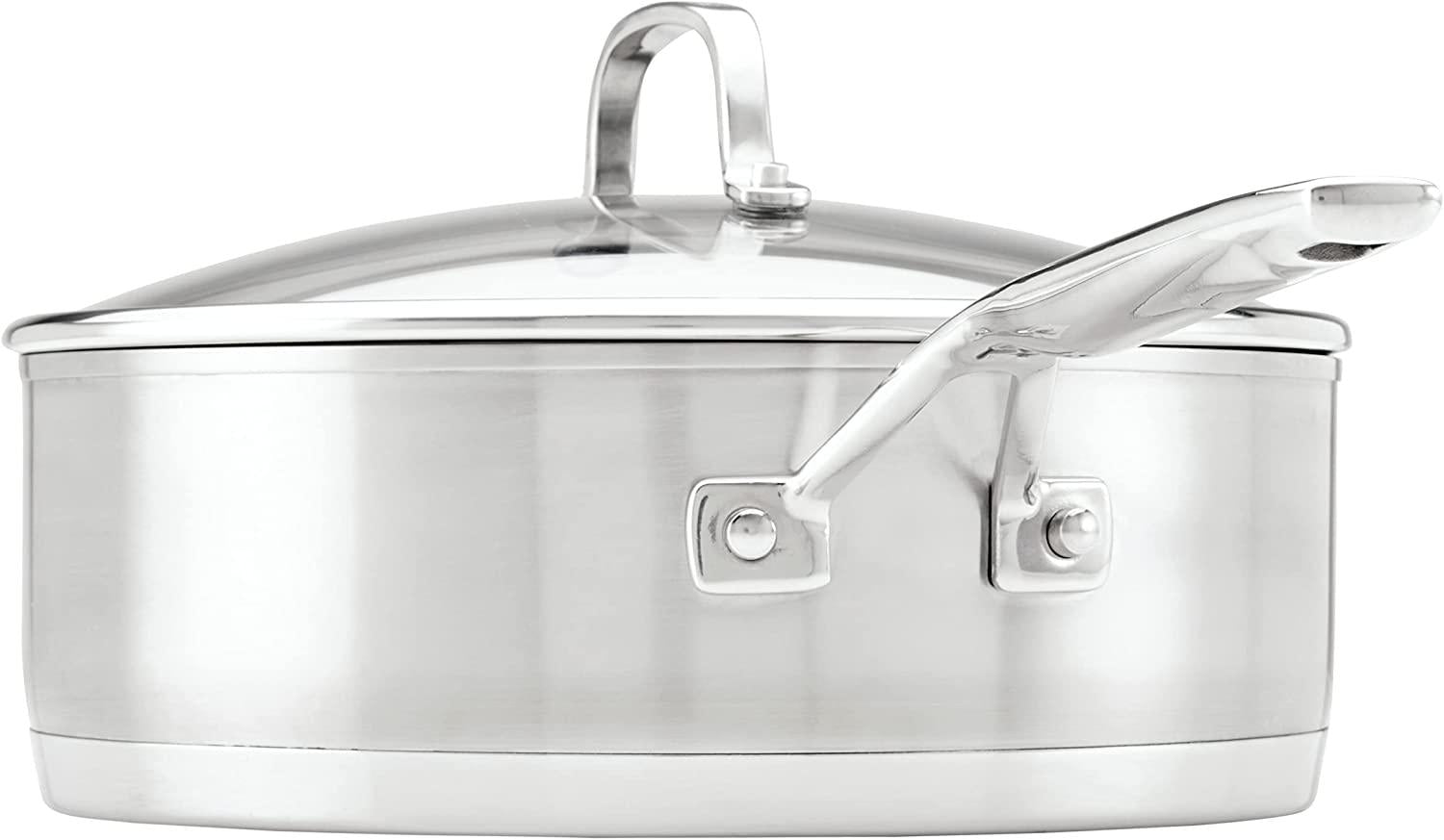 KitchenAid 3-Ply Base Brushed Stainless Steel Deep Saute Pan with Helper Handle and Lid, 4.5 Quart