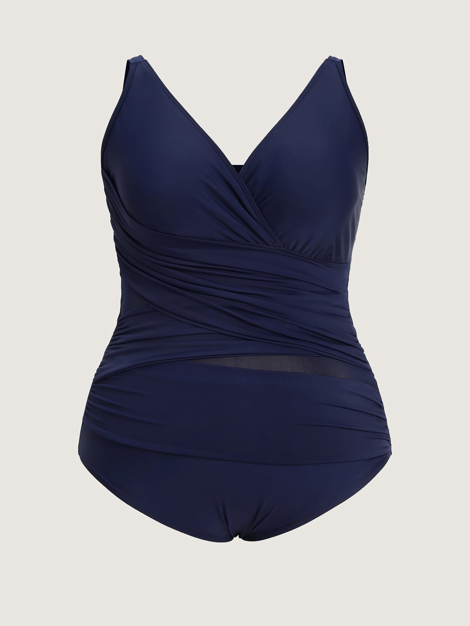 Ruched Mesh Tummy-Control One-Piece Swim
