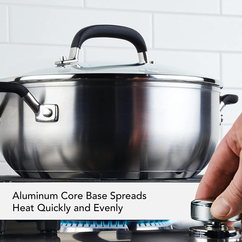 KitchenAid Stainless Steel Casserole with Lid, 4 Quart, Brushed Stainless Steel