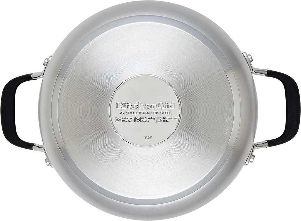 KitchenAid Stainless Steel Casserole with Lid, 4 Quart, Brushed Stainless Steel