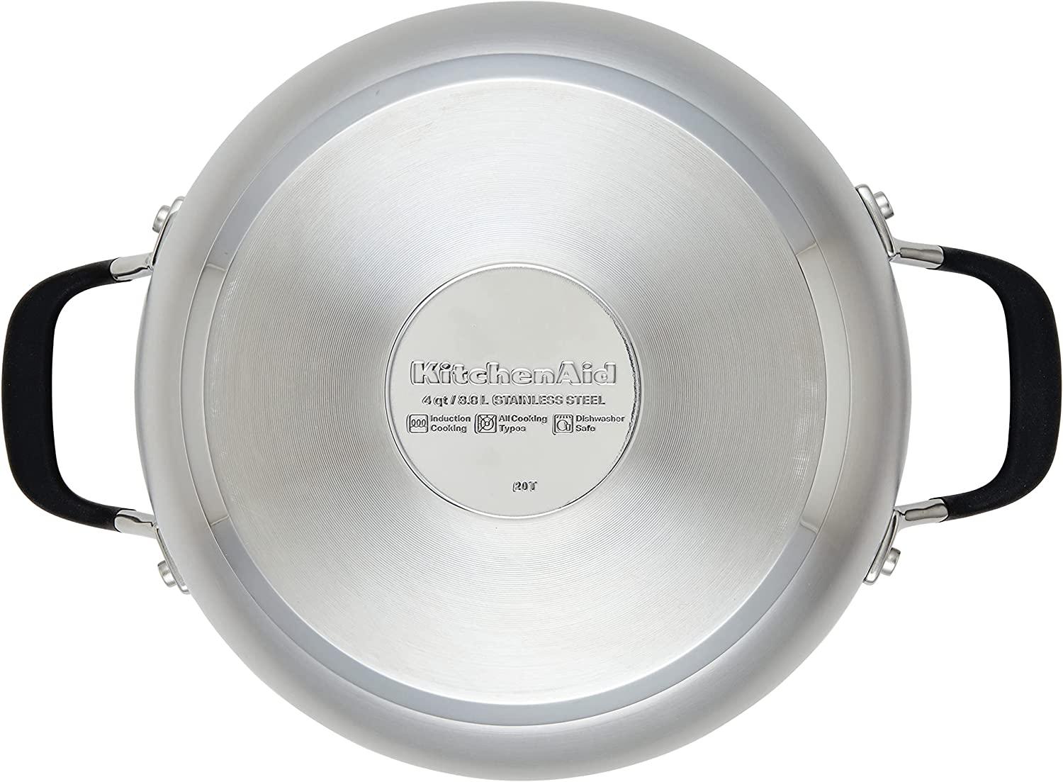 KitchenAid Stainless Steel Casserole with Lid, 4 Quart, Brushed Stainless Steel