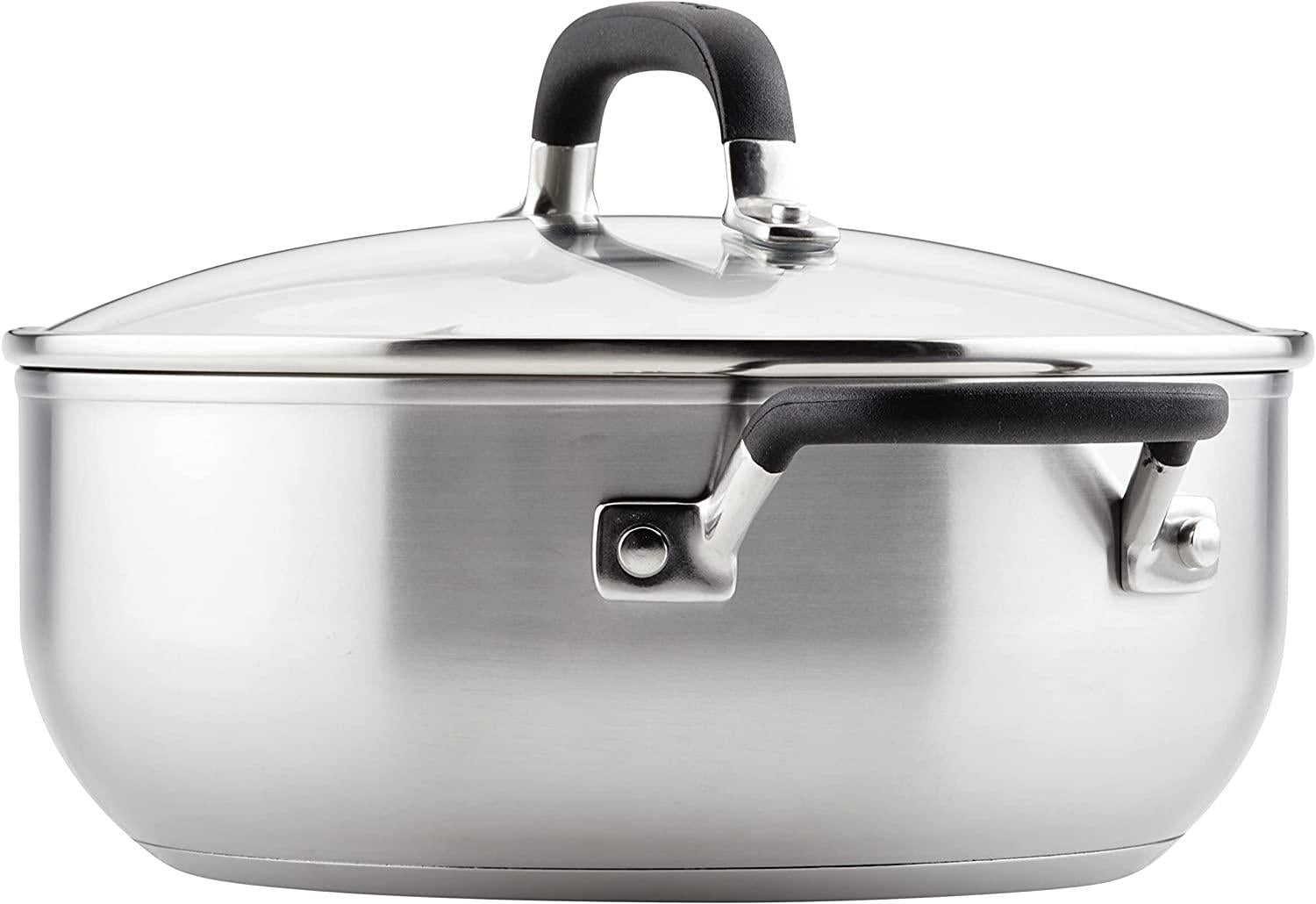 KitchenAid Stainless Steel Casserole with Lid, 4 Quart, Brushed Stainless Steel