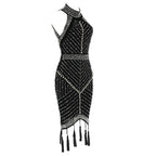 sleeveless halter bead dress