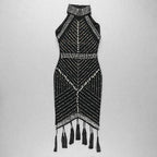 sleeveless halter bead dress