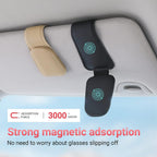 KanSmart Sunglass Holder for Car Visor Sunglasses Clip Magnetic Leather Glasses Eyeglass Holder Truck Car Interior Accessories Universal for Woman Man -Beige