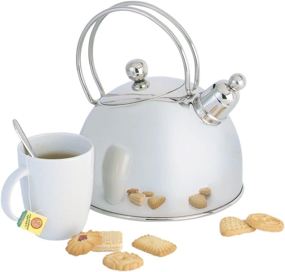 Demeyere RESTO Stainless Steel Whistling Tea Kettle, 2.6-Quart, Silver