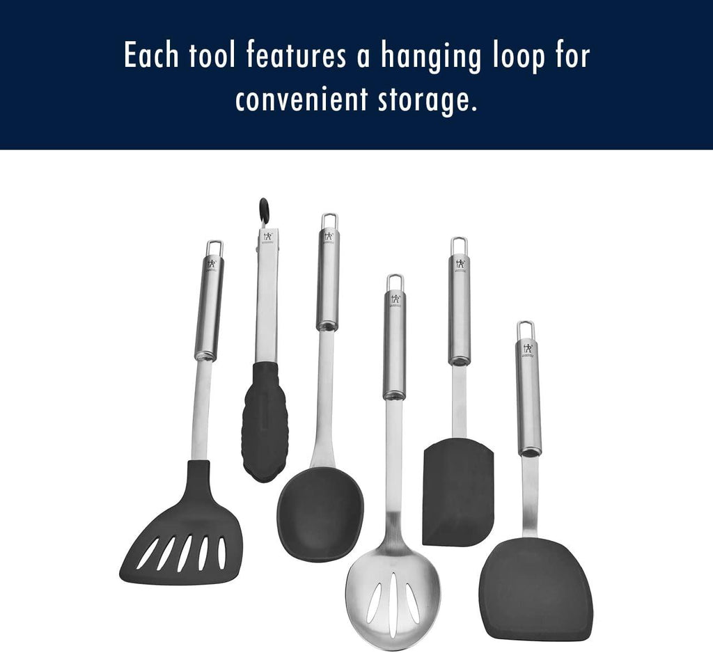 HENCKELS Cooking Tools 6-PC Kitchen Gadgets Sets with Spatula, Tongs, Cooking Spoon, 18/10 STAINLESS STEEL