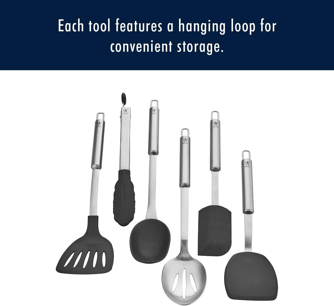 HENCKELS Cooking Tools 6-PC Kitchen Gadgets Sets with Spatula, Tongs, Cooking Spoon, 18/10 STAINLESS STEEL