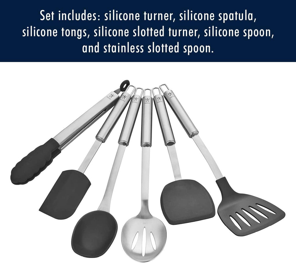 HENCKELS Cooking Tools 6-PC Kitchen Gadgets Sets with Spatula, Tongs, Cooking Spoon, 18/10 STAINLESS STEEL