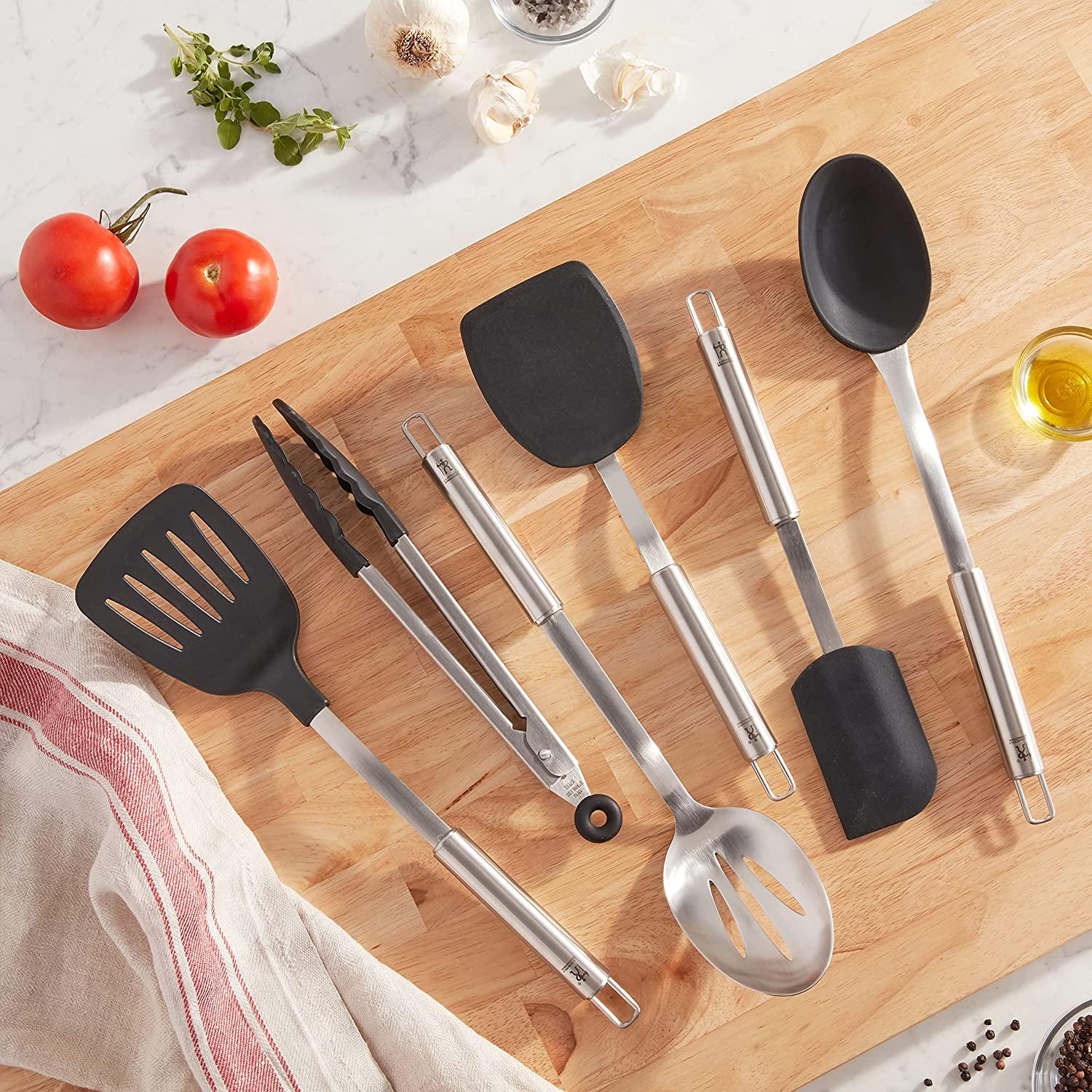 HENCKELS Cooking Tools 6-PC Kitchen Gadgets Sets with Spatula, Tongs, Cooking Spoon, 18/10 STAINLESS STEEL