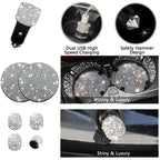 27pcs Bling Car Accessories Set For Women, Bling Steering Wheel Covers Universal Fit 15 Inch, Bling License Plate Frame,  Phone Holder, Car Coasters