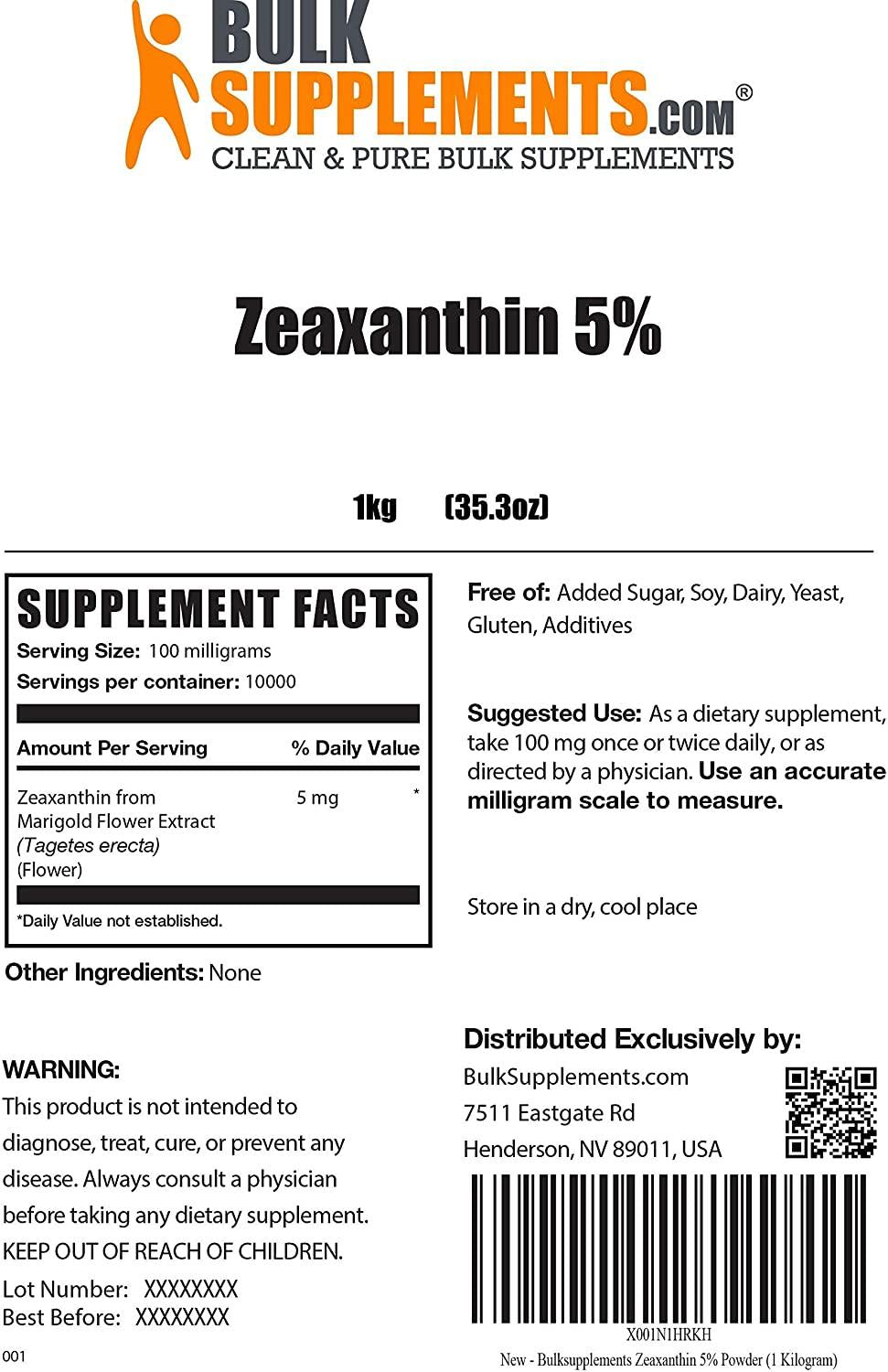 BulkSupplements.com Zeaxanthin 5% Powder - Antioxidants Supplement - Eye Vitamins for Vision - Eye Supplements - Eye Vitamin (5 Kilograms - 11 lbs)