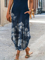 Ladies Round Neck Print Fashion Maxi Dress
