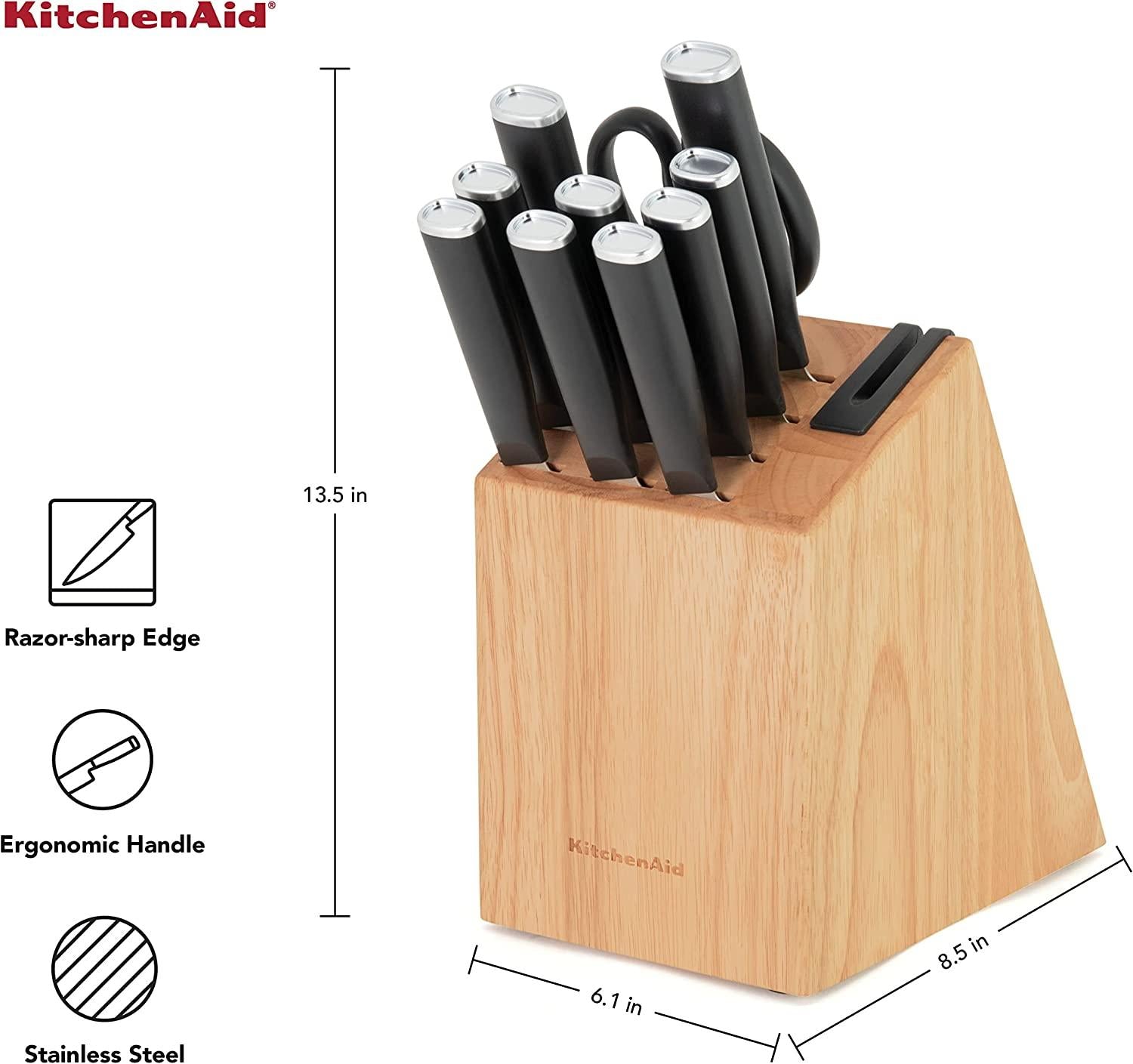 KitchenAid Classic 12-Piece Block Set with Built-in Knife Sharpener, Natural