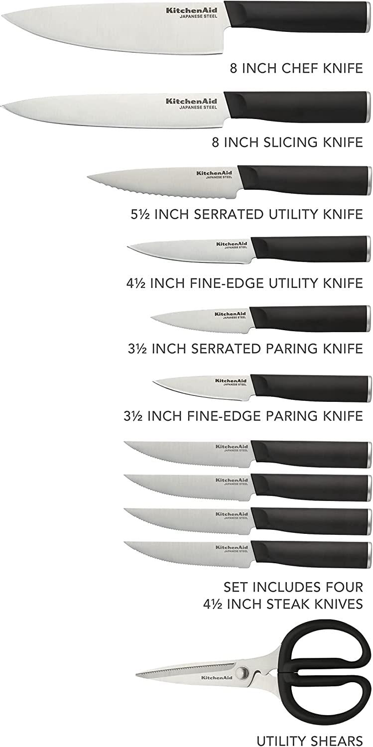 KitchenAid Classic 12-Piece Block Set with Built-in Knife Sharpener, Natural