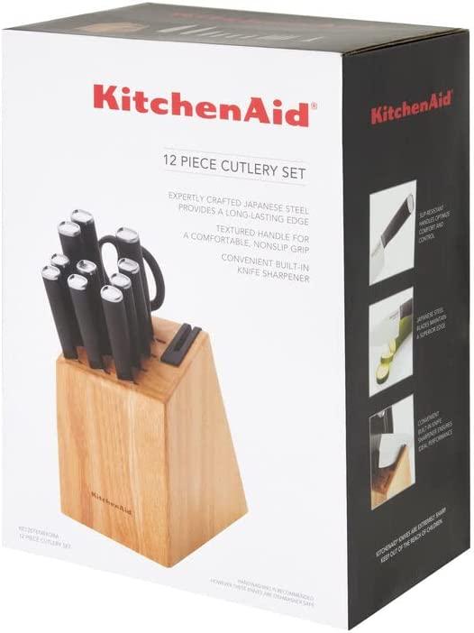 KitchenAid Classic 12-Piece Block Set with Built-in Knife Sharpener, Natural