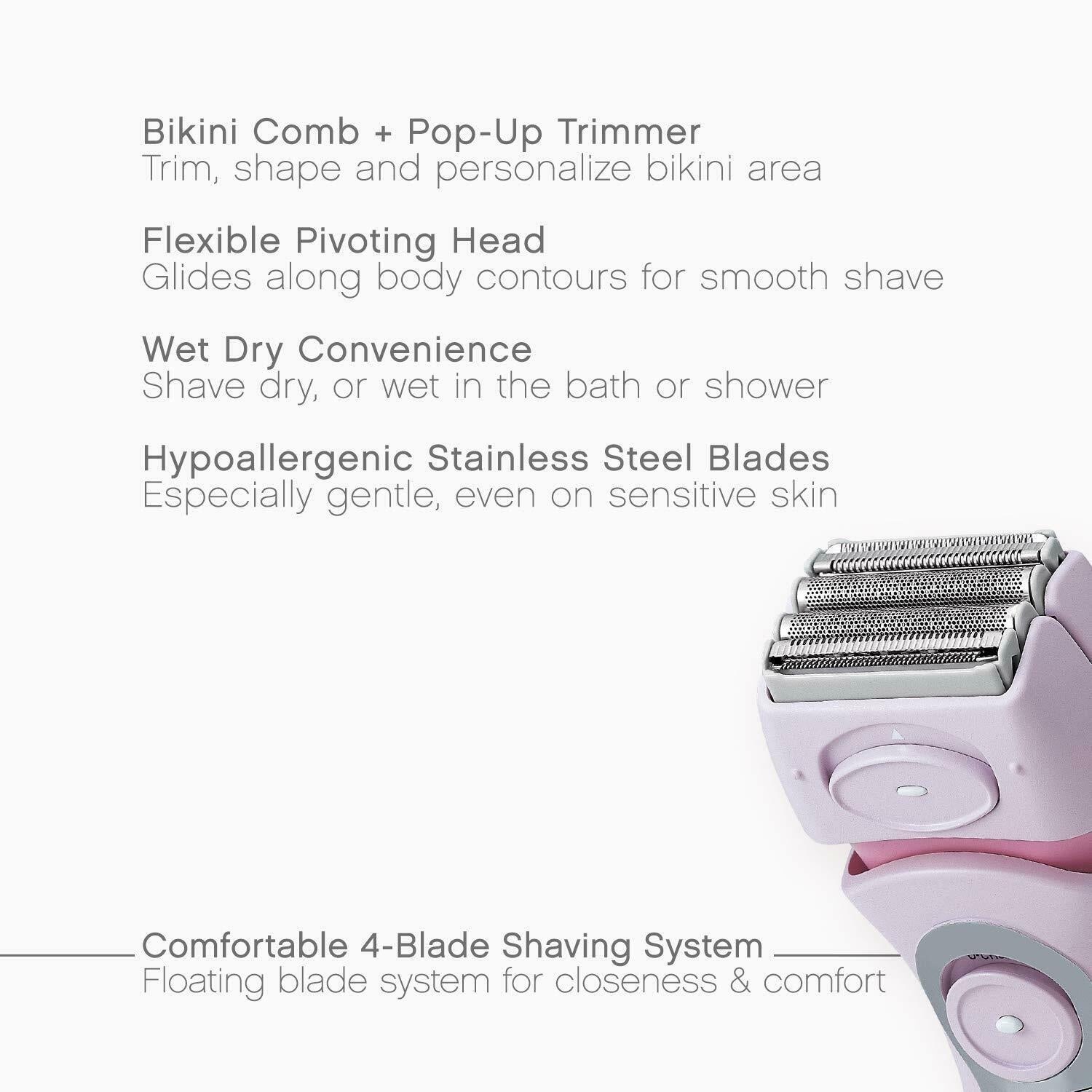 Womens Electric Shaver Cordless  Bikini Body Hair Trimmer Dry