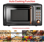 Retro Countertop Microwave Oven, Lar0.7Cu.ft, 700-Watt, Cold Rolled Steel Countertop with Time Setting, Glass Turntable Plate, Pre-Programmed CooSettings, LED Display, Child Lock (Rose Gold)