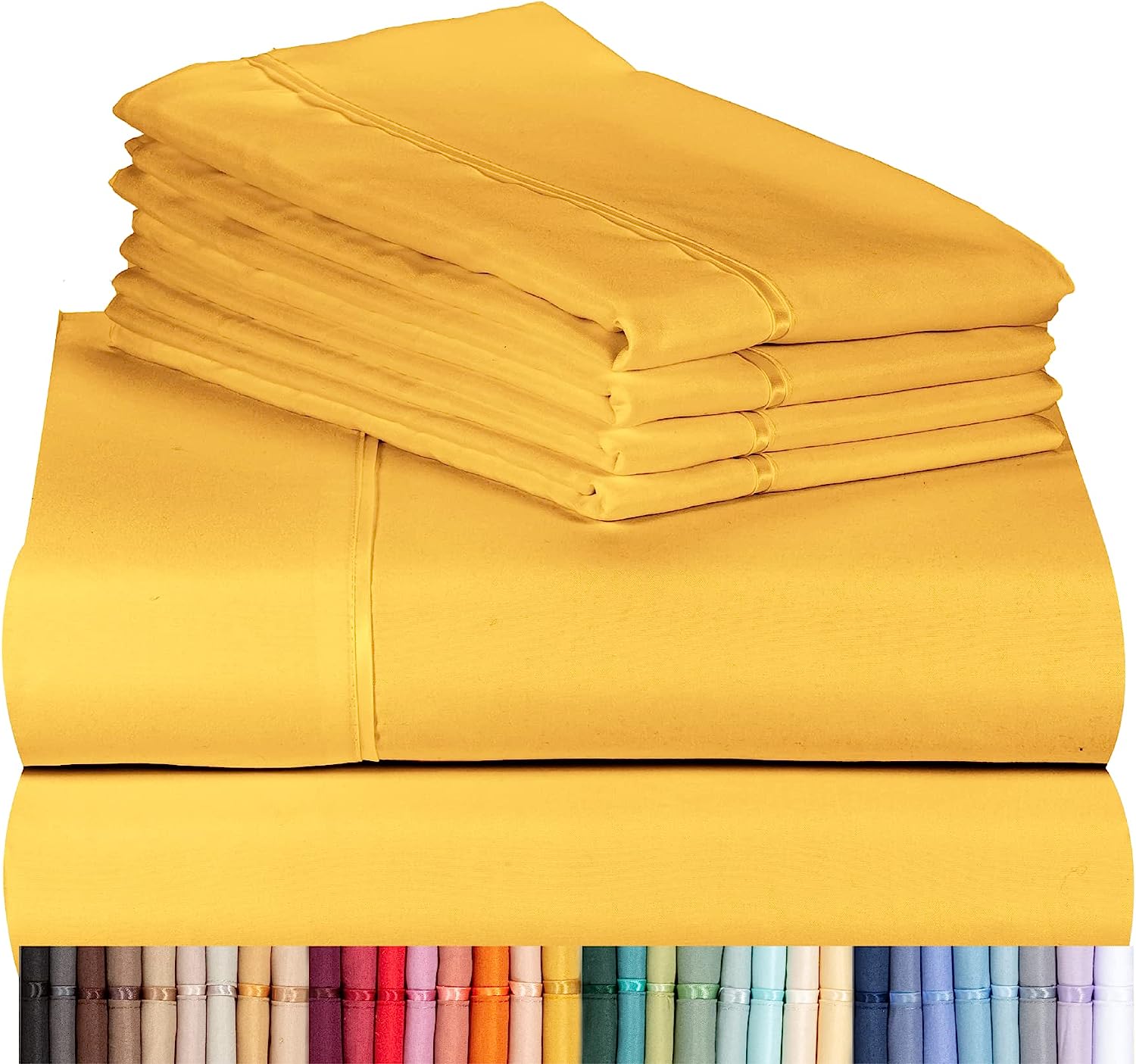 LuxClub 6 PC King Size Sheet Set Bamboo Sheets Deep Pockets 18" Eco Friendly Wrinkle Free Cooling Sheets Machine Washable Hotel Bedding Silky Soft - Medallion Gold King