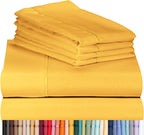 LuxClub 7 PC Split King Sheet Set Bamboo Sheets Deep Pockets 18" Eco Friendly Wrinkle Free Cooling Sheets Machine Washable Hotel Bedding Silky Soft - Medallion Gold Split King