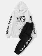 mens japanese anime figure graphic 100% cotton street hoodies two pieces outfits