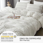 HYPREST Boho Duvet Cover King Size - Soft Boho Aztec White Duvet Cover with Taupe Waves and Traingles Lightweight, Oeko-TEX Certificated (No Comforter)
