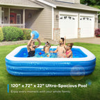 inflatable swimming pool, hesung 118" x 69" x 21" full-sized family kiddie blow up pool for kids, adults, baby, children, thick wear-resistant big above ground, garden, backyard water party for age 3+
