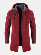 mens chenille knitted plush lined warm drawstring hooded cardigans