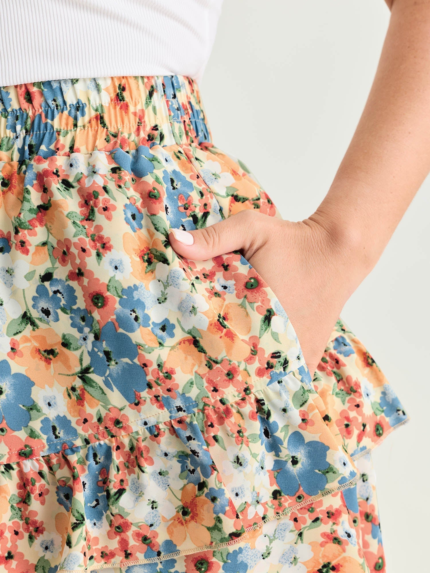 Floral Print Ruffled Edge Mini Skirt