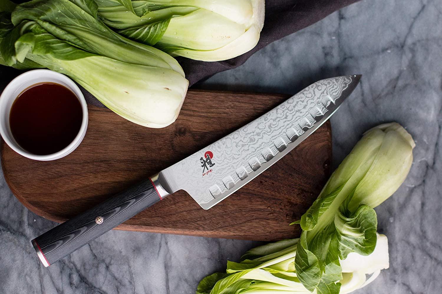 Miyabi Kaizen Hollow Edge Rocking Santoku Knife, 7-inch, Multi