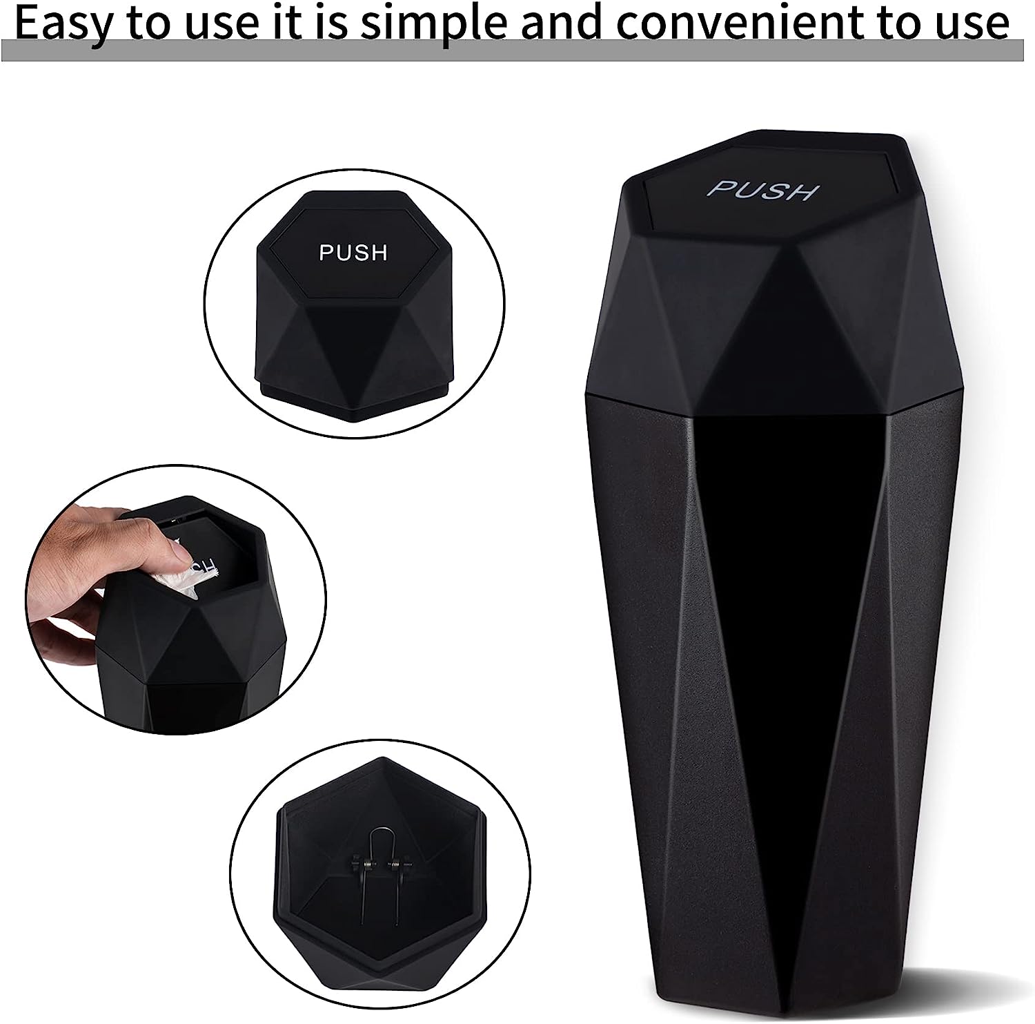 JUSTTOP Car Trash Can with Lid, Diamond  Small Automatic Portable Trash Can, Easy to Clean, Used in Car Home Office Interior Accessories, 2PCS (Black)
