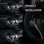 Leather Car Steering Wheel Cover, Non-Slip Car Wheel Cover Protector Breathable Microfiber Leather Universal Fit for Most Cars (Blue-2)