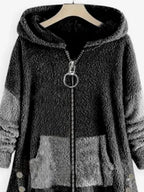 Contrasting Hooded Zipper Warm Coat