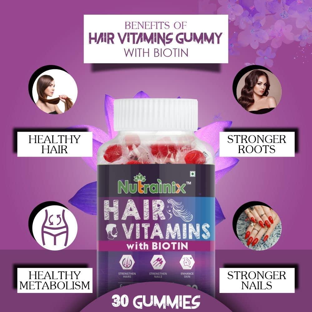 BAVI Biotin Hair Vitamins Gummies for Healthy Hairs, Glowing Skin and Shiny Nails | for Men and Women - 30 Vegetarian Gummies