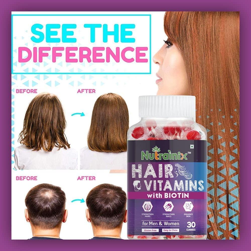 BAVI Biotin Hair Vitamins Gummies for Healthy Hairs, Glowing Skin and Shiny Nails | for Men and Women - 30 Vegetarian Gummies
