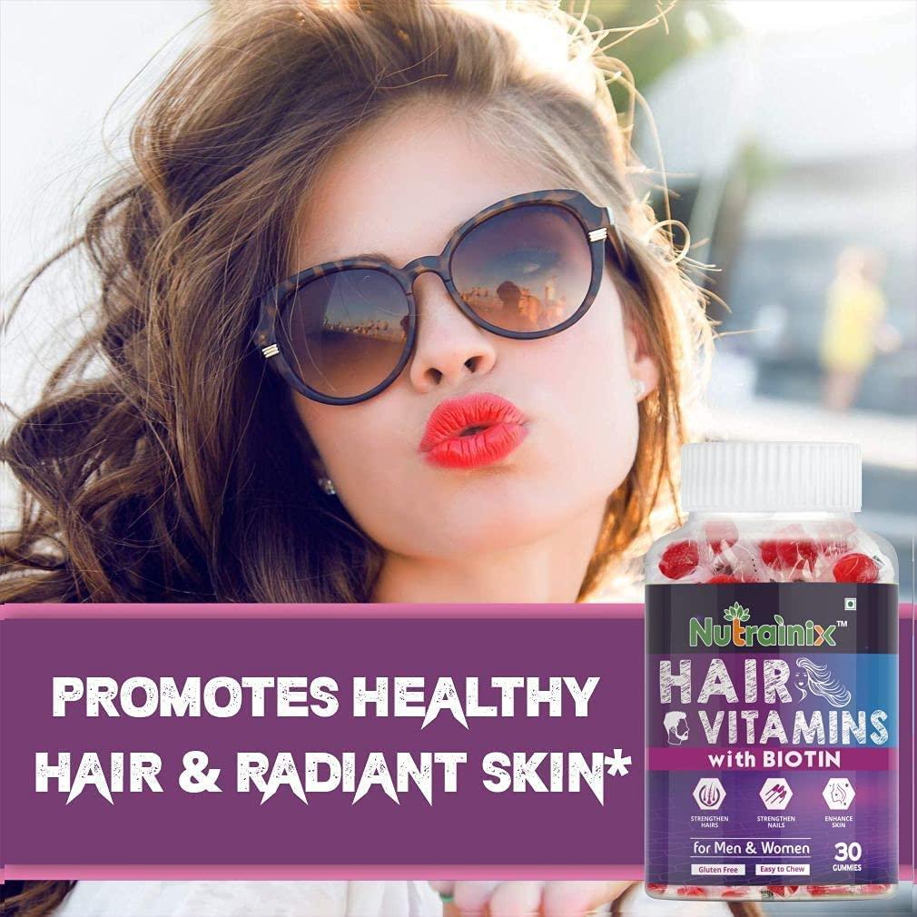 BAVI Biotin Hair Vitamins Gummies for Healthy Hairs, Glowing Skin and Shiny Nails | for Men and Women - 30 Vegetarian Gummies