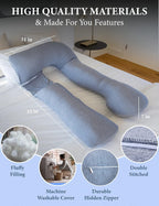 Pharmedoc Pregnancy Pillows, U-Shape Full Body Pillow – Cooling Cover Grey – Pregnancy Pillows for Sleeping – Body Pillows for Adults, Maternity Pillow and Pregnancy Must Haves
