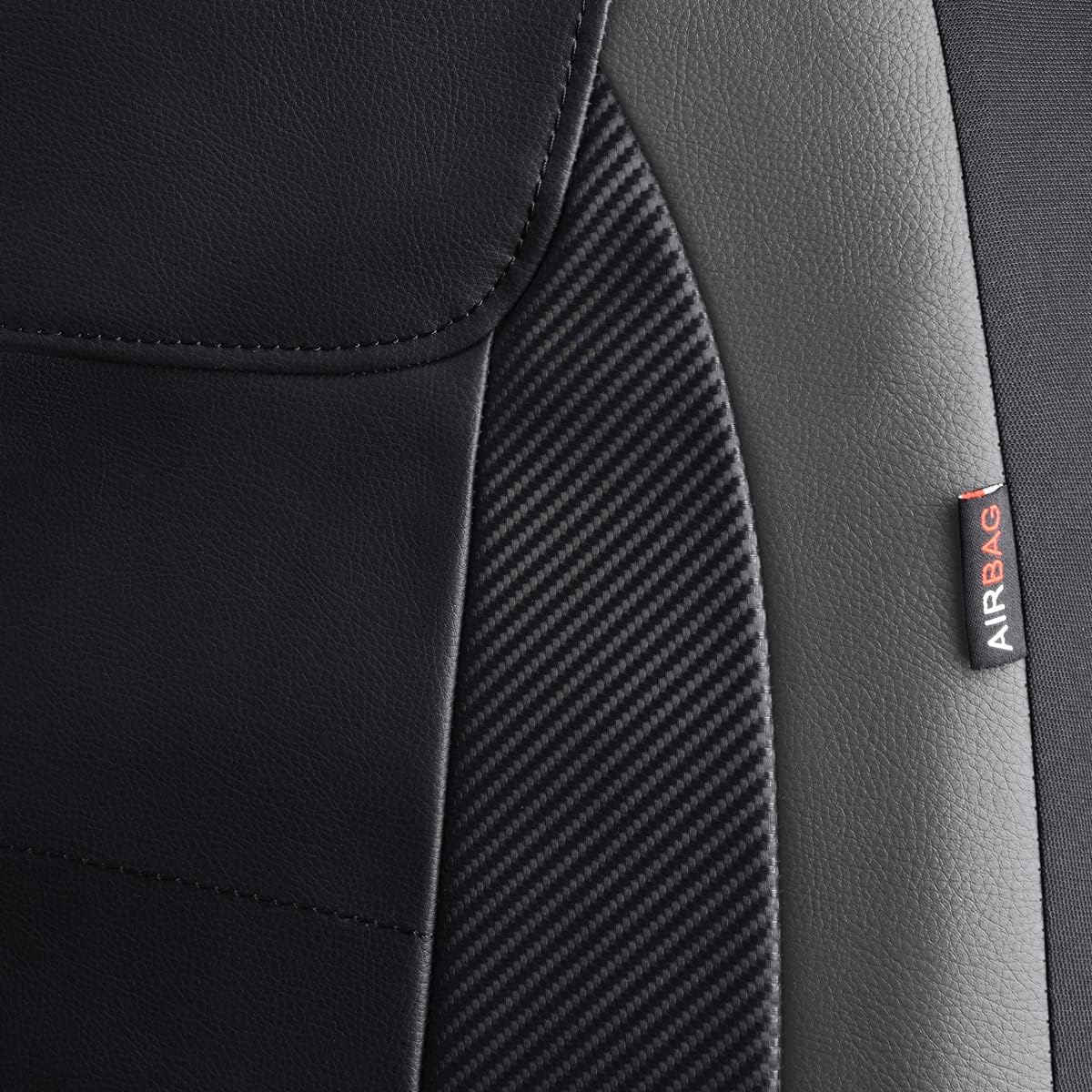 Flying Banner car seat Covers Protects Water Proof Faux Leather Carbon Fiber Front and Rear Bench (Gray Black, Full Set - 9PCS)