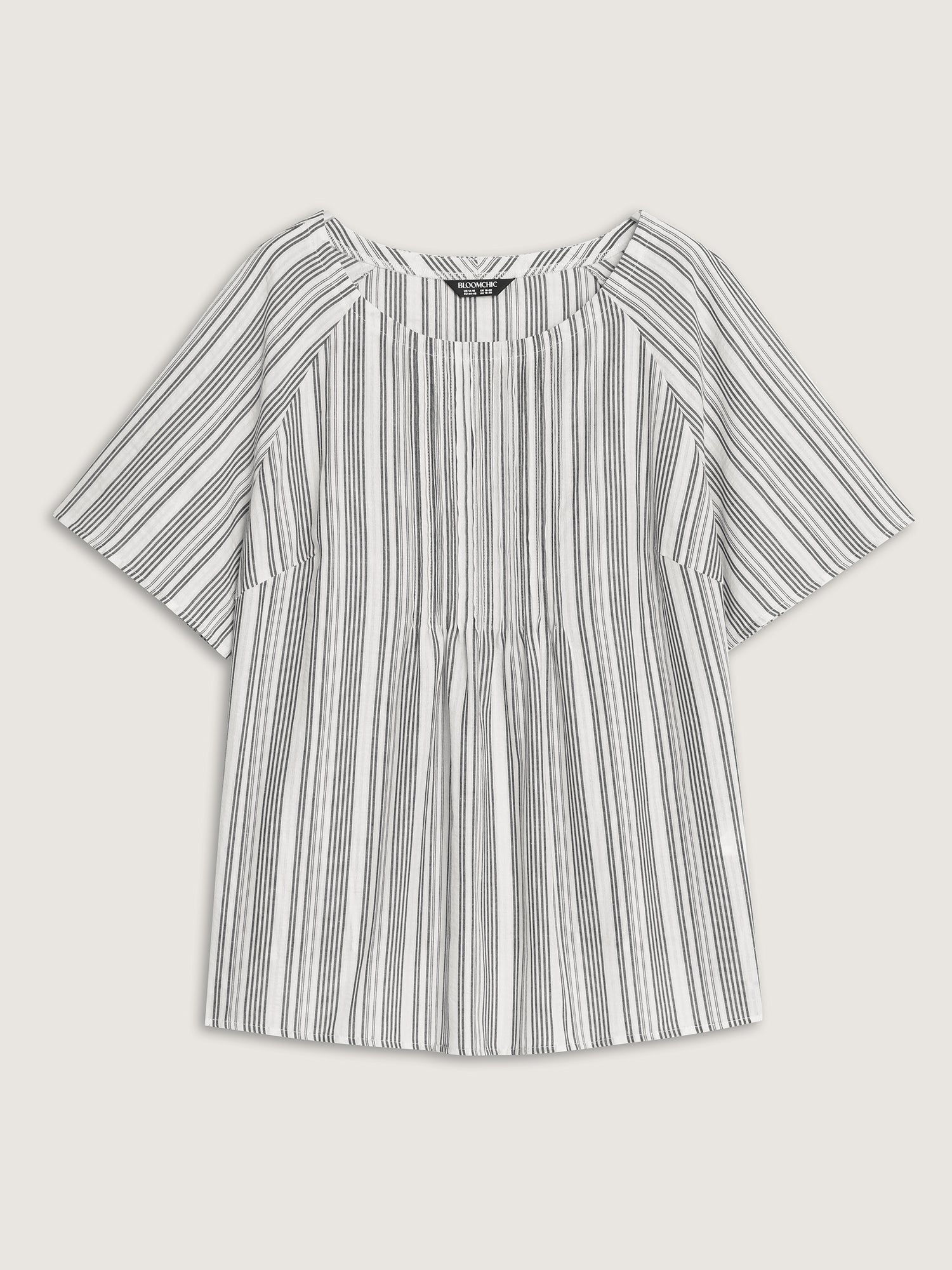 Cotton Striped Print Textured Flared Sleeve Blouse