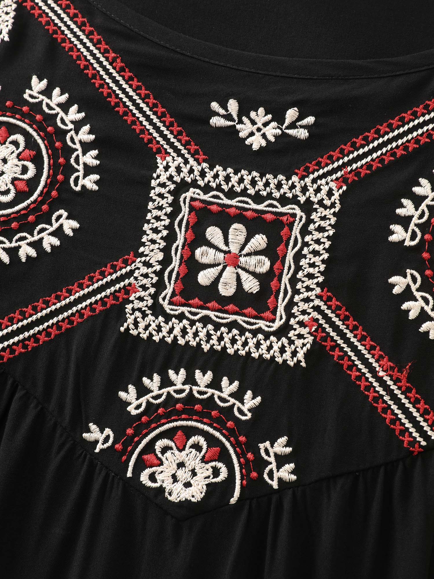Boho Embroidered Neckline Sleeveless Mini Dress
