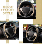 Elantrip Sport Leather Steering Wheel Cover 14 1/2 inch to 15 inch Universal, Padded Soft Grip Breathable for Car Truck SUV Jeep, Anti Slip Odorless Black and Beige
