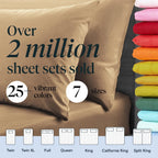 LuxClub 7 PC Split King Sheet Set Bamboo Sheets Deep Pockets 18" Eco Friendly Wrinkle Free Cooling Sheets Machine Washable Hotel Bedding Silky Soft - Light Khaki Split King