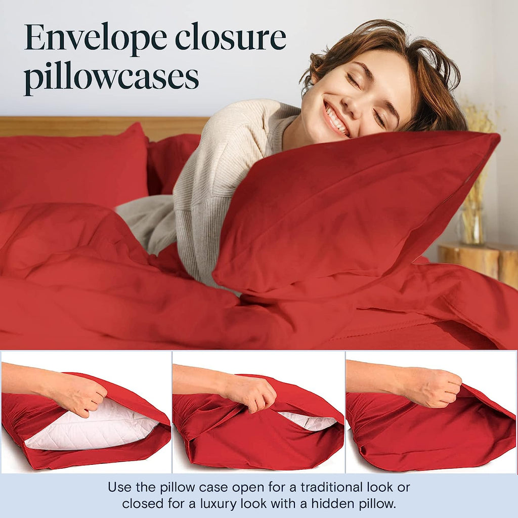 LuxClub Twin XL Sheets Set - Soft Twin Bed Sheets for Boys and Girls, 4 PC Deep Pockets 18" Eco Friendly Wrinkle Free Kids Fitted Sheets Machine Washable Hotel Bedding Silky Soft - Red Twin XL
