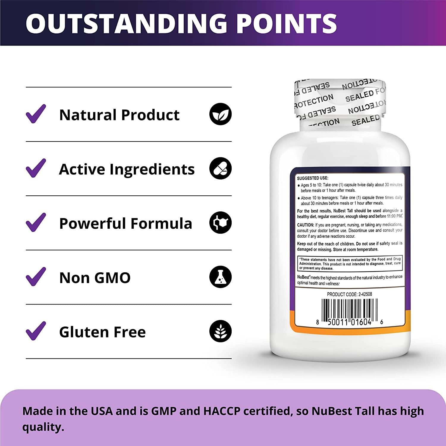 NuBest Tall 60 Capsules - Powerful Bone Growth Formula - Peak Bone Strength Capsules- Herbal Bone Health Supplement - for People Who Don’t Drink Milk Daily (Pack of 6)
