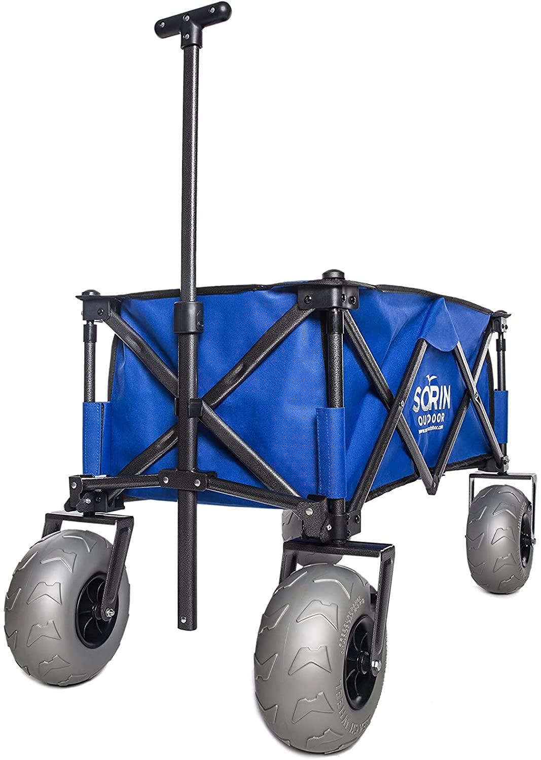 Sorin Outdoor Heavy Duty Collapsible Foldable Beach Cart with Balloon Wheels for Sand Garden Wagon Camping Beach Wagon with Balloon Tires Cart for Beach with Big Wheels Inflatable Tires