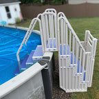 Confer Warm Gray Above Ground Blue Swimming Pool System w/ Blue Steps &amp; Closure NO250096