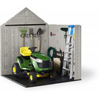 Rubbermaid 7x7 Ft Durable Weather Resistant Resin Outdoor Garden Storage Shed with Windows and Utility Hooks, Sand