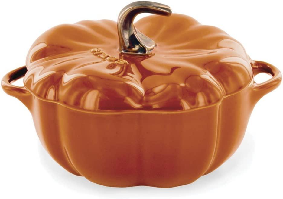 STAUB Ceramic Pumpkin Dish, .75 Qt, 24-oz, Burnt Orange, Oven Safe